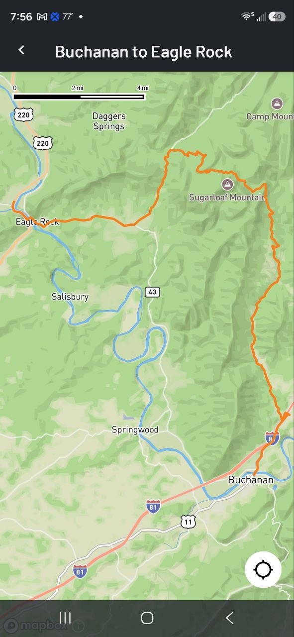 I-81S Buchanan to Rt220N Eagle Rock Alternate map