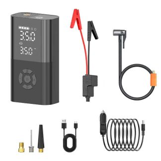 Portable Tire Inflator with LCD Display and Emergency Jump Starter (5-150 PSI)
